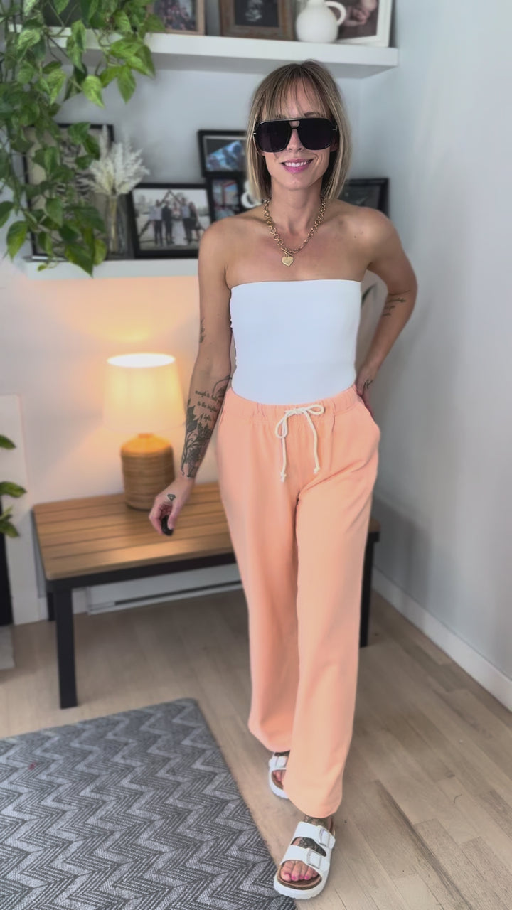 Chiara French Terry Tie Waist Pant- MELON