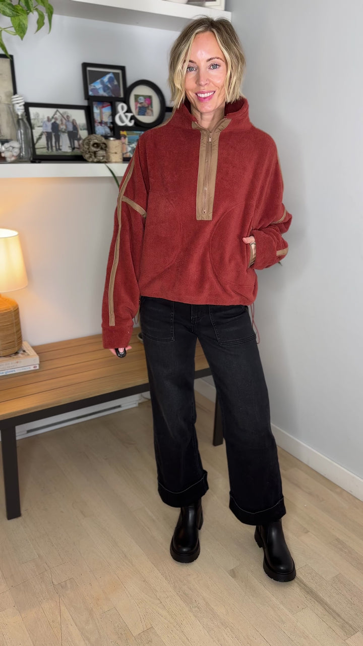 Indie 1/2 Zip Fleece Pullover- BRICK