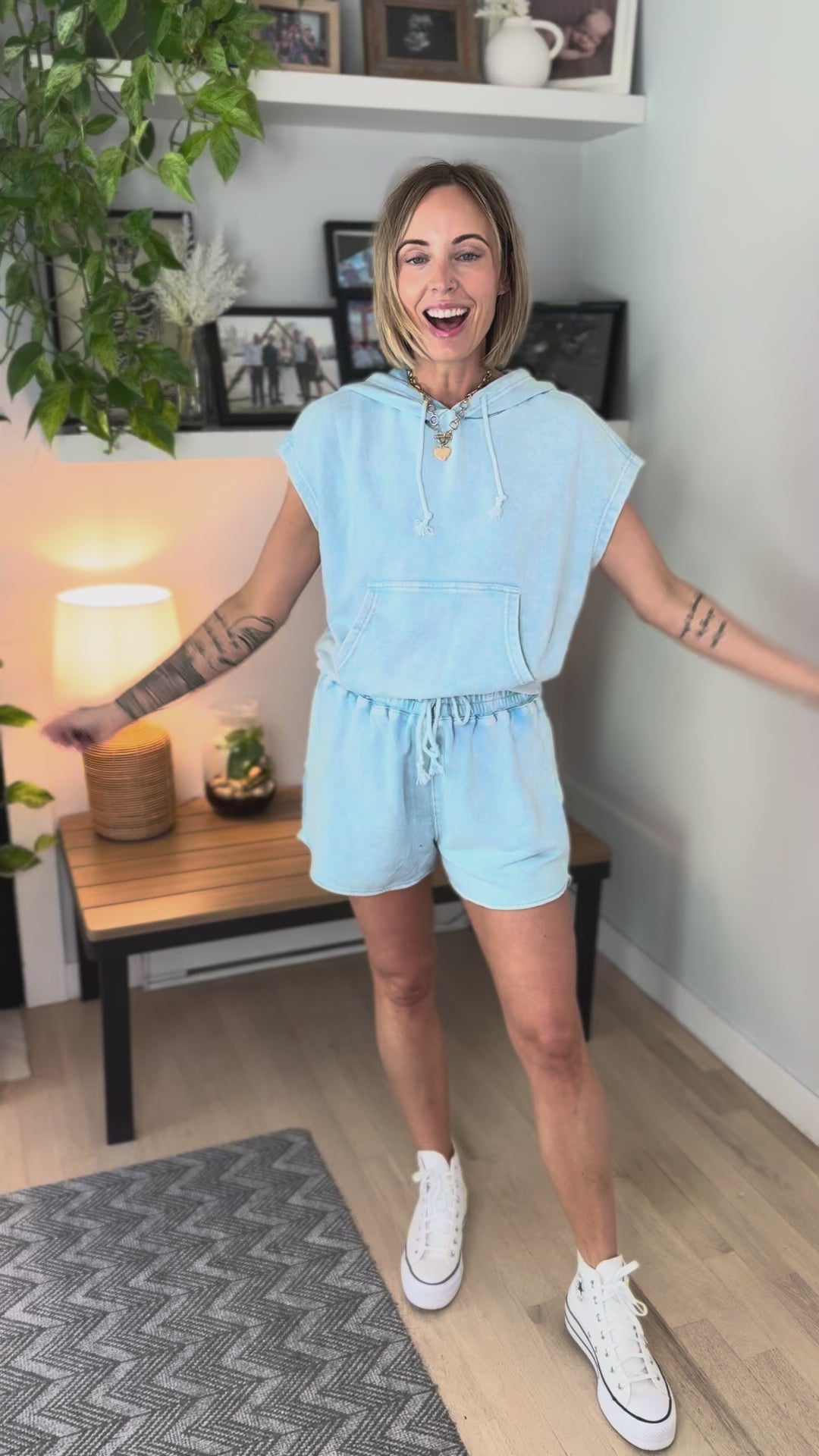 Indira Short Sleeve Hoodie Top- BLUE
