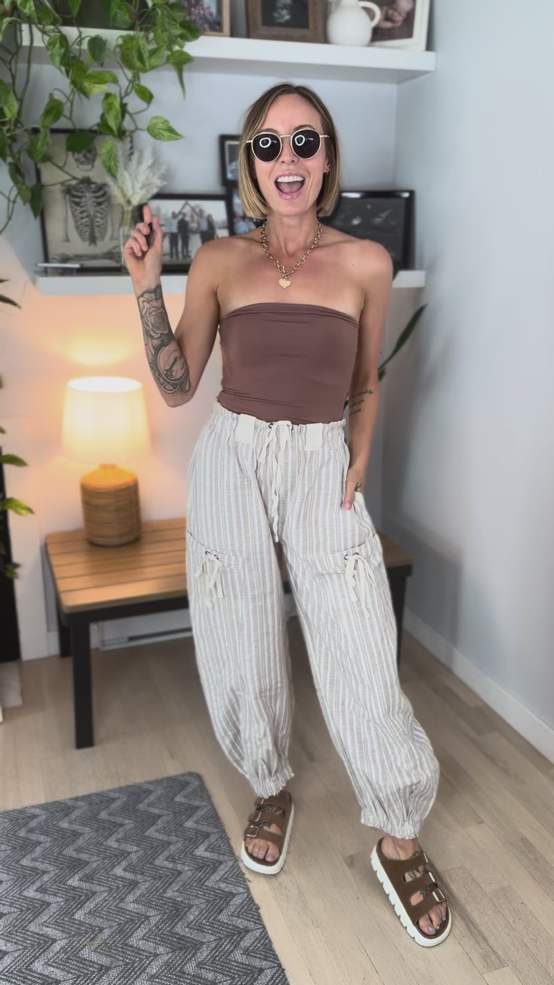 Paradise Palm Linen Blend Harem Jogger- OATMEAL