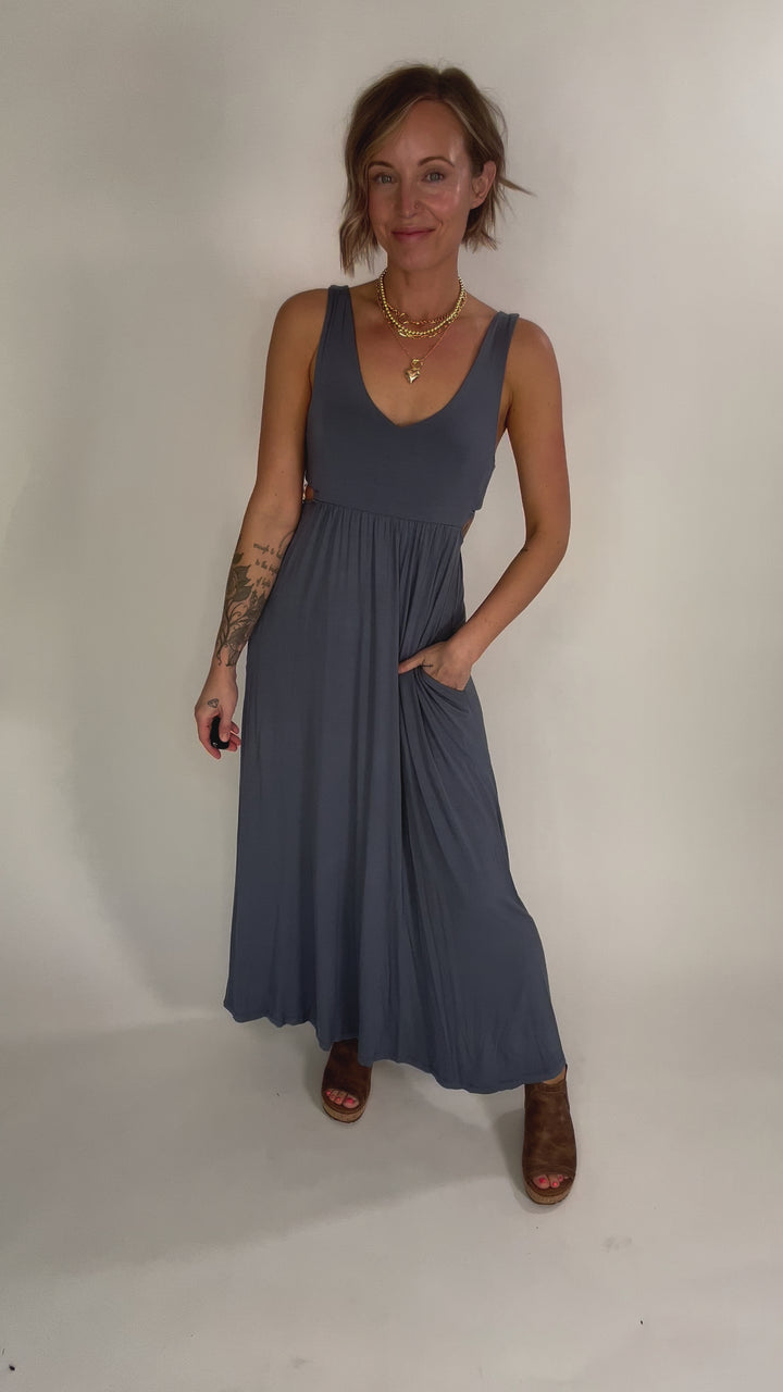 Agora Side Slit Maxi- VINTAGE DENIM-FINAL SALE