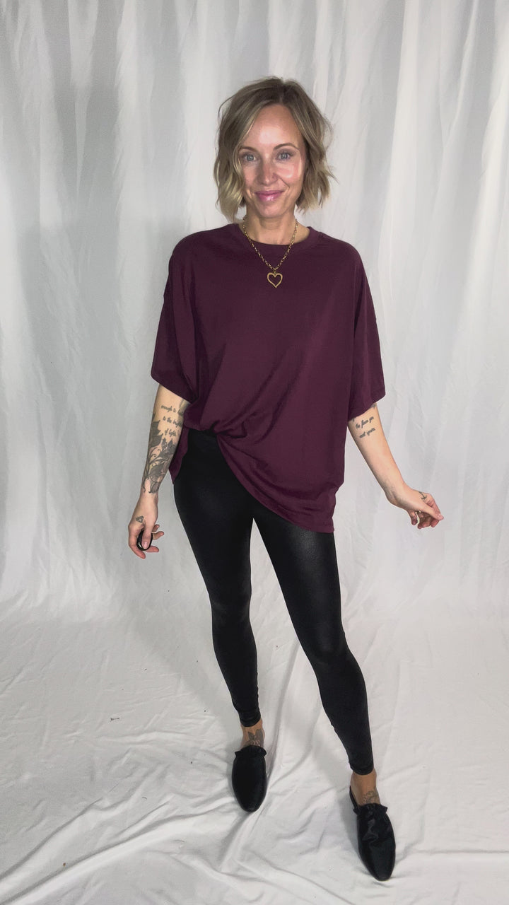 Snow Cap Oversized Cotton Tee- DARK CHERRY