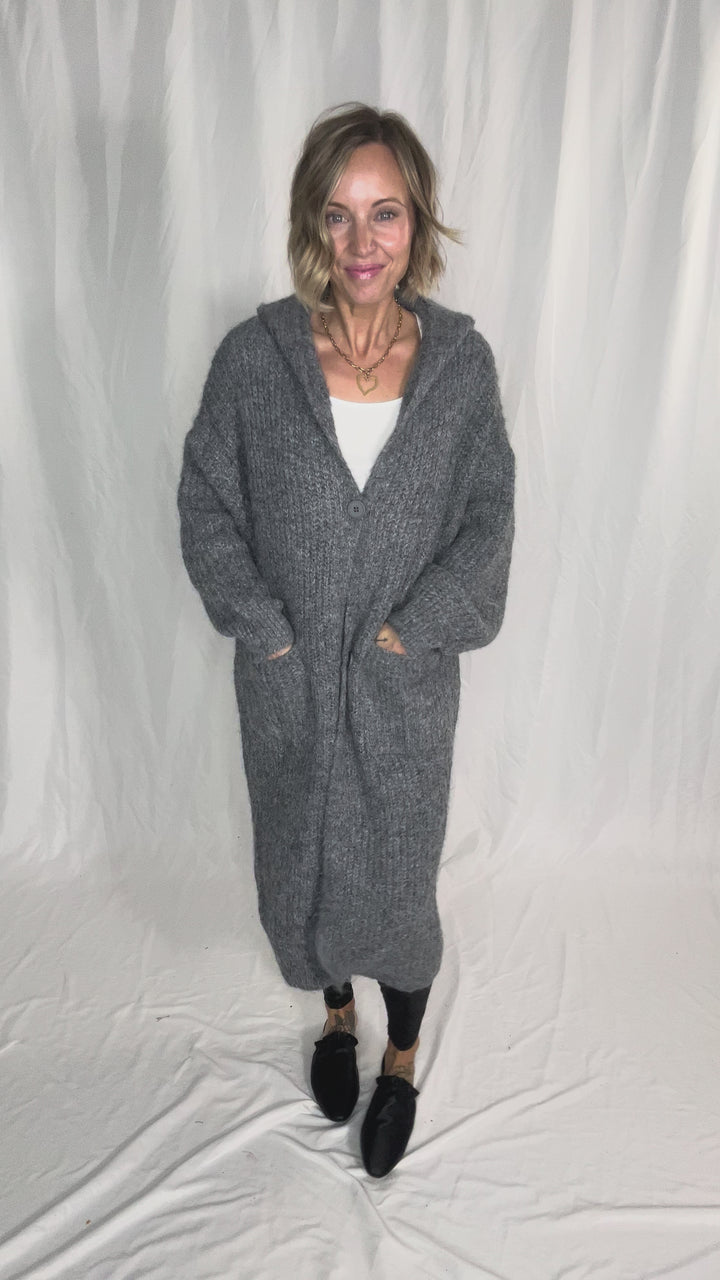 Cabin Cozy Button Up Coatigan- DARK GREY
