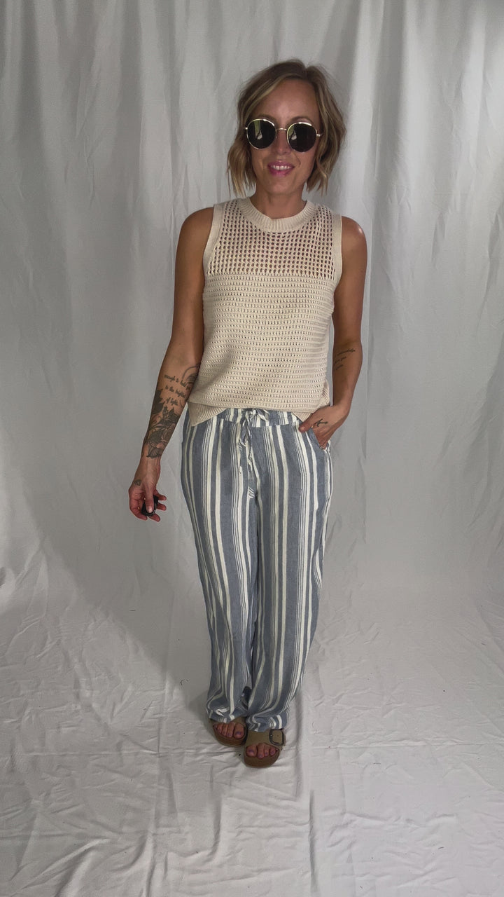 THREAD & SUPPLY Benny Linen Blend Pants- IVORY/BLUE-FINAL SALE