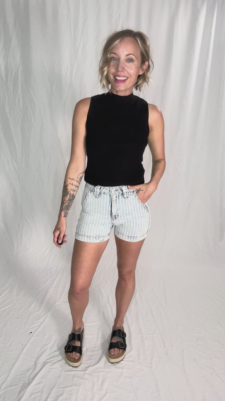 Melena Mock Neck Ribbed Knit Tank- BLACK