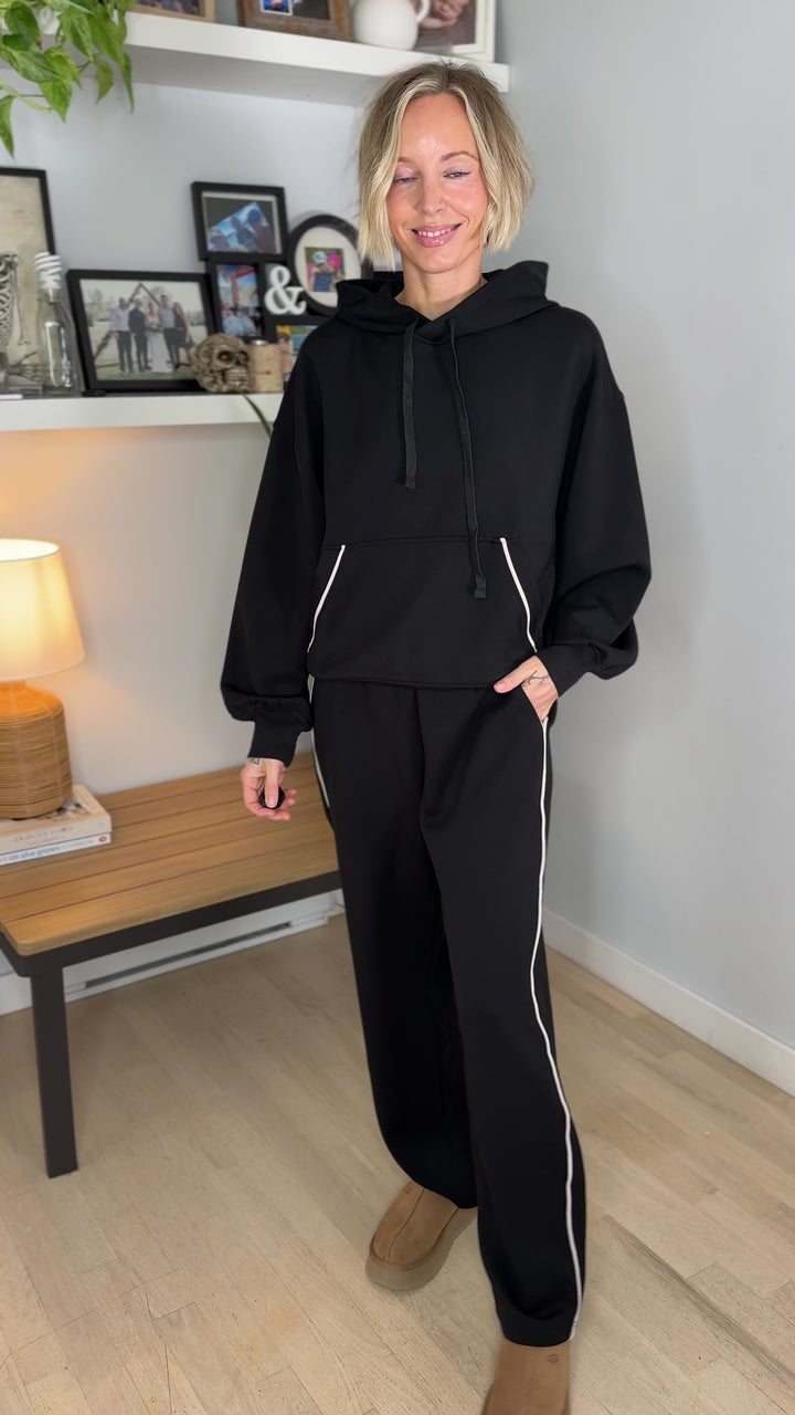 Miranda Modal Piping Hoodie- BLACK/MOCHA CREAM