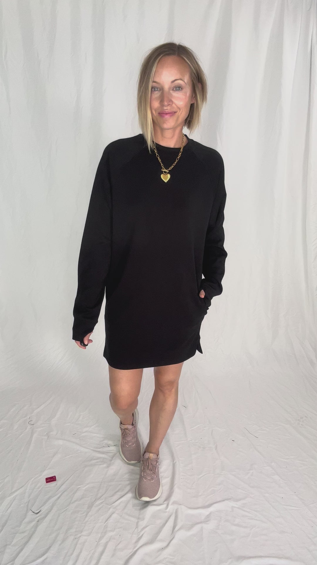 RD STYLE Alphie Scuba Crewneck Sweatshirt Dress- BLACK
