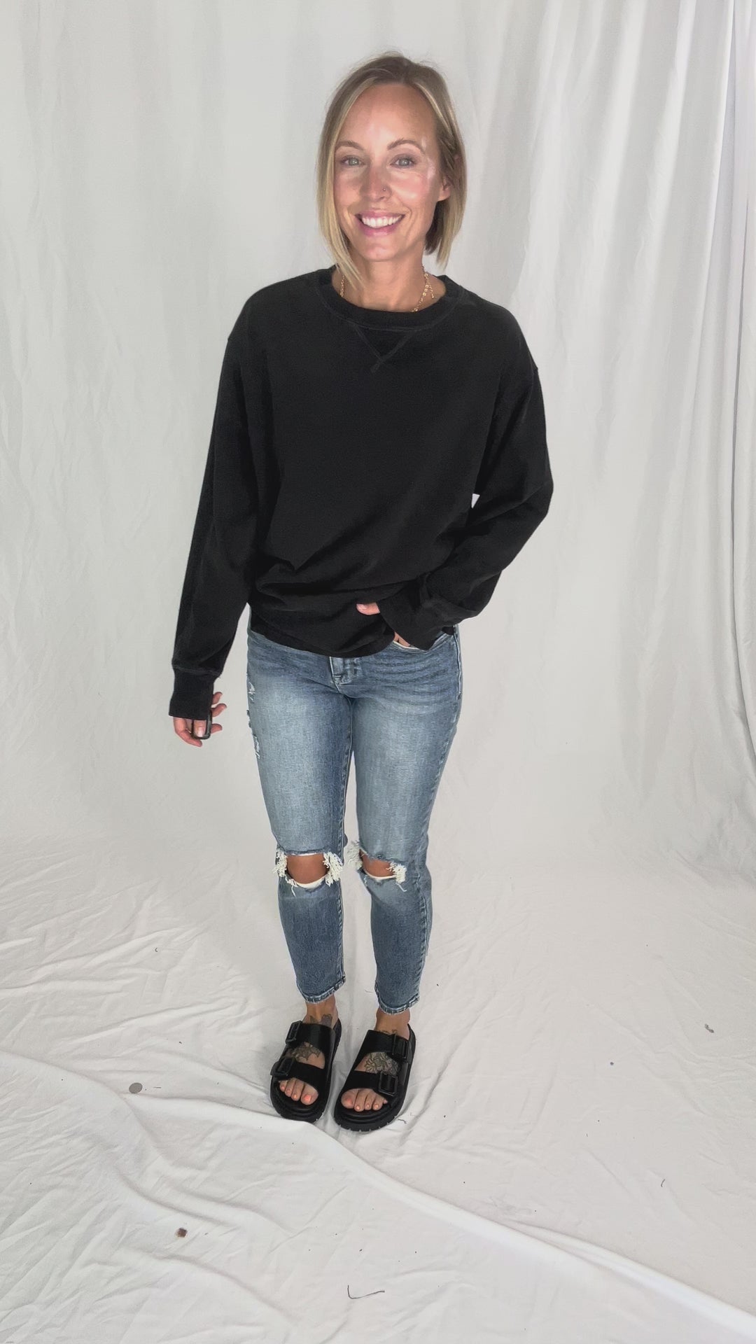 Rita Washed Tunic Long Sleeve- BLACK