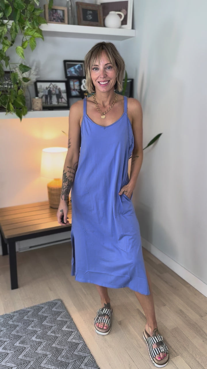 Simple Life Cotton Midi Dress- PERIWINKLE BLUE-FINAL SALE