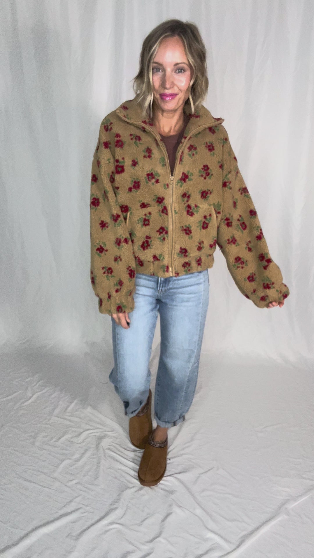 Shayla Full Zip Sherpa Jacket- TAUPE