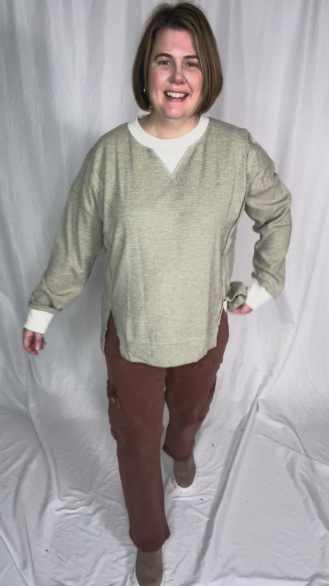 Loom Brushed Thermal Crew NeckPullover- OLIVE