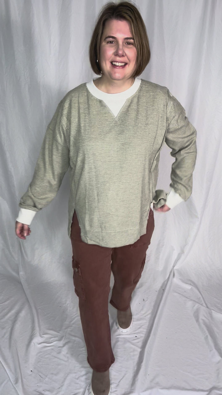 Loom Brushed Thermal Crew NeckPullover- OLIVE