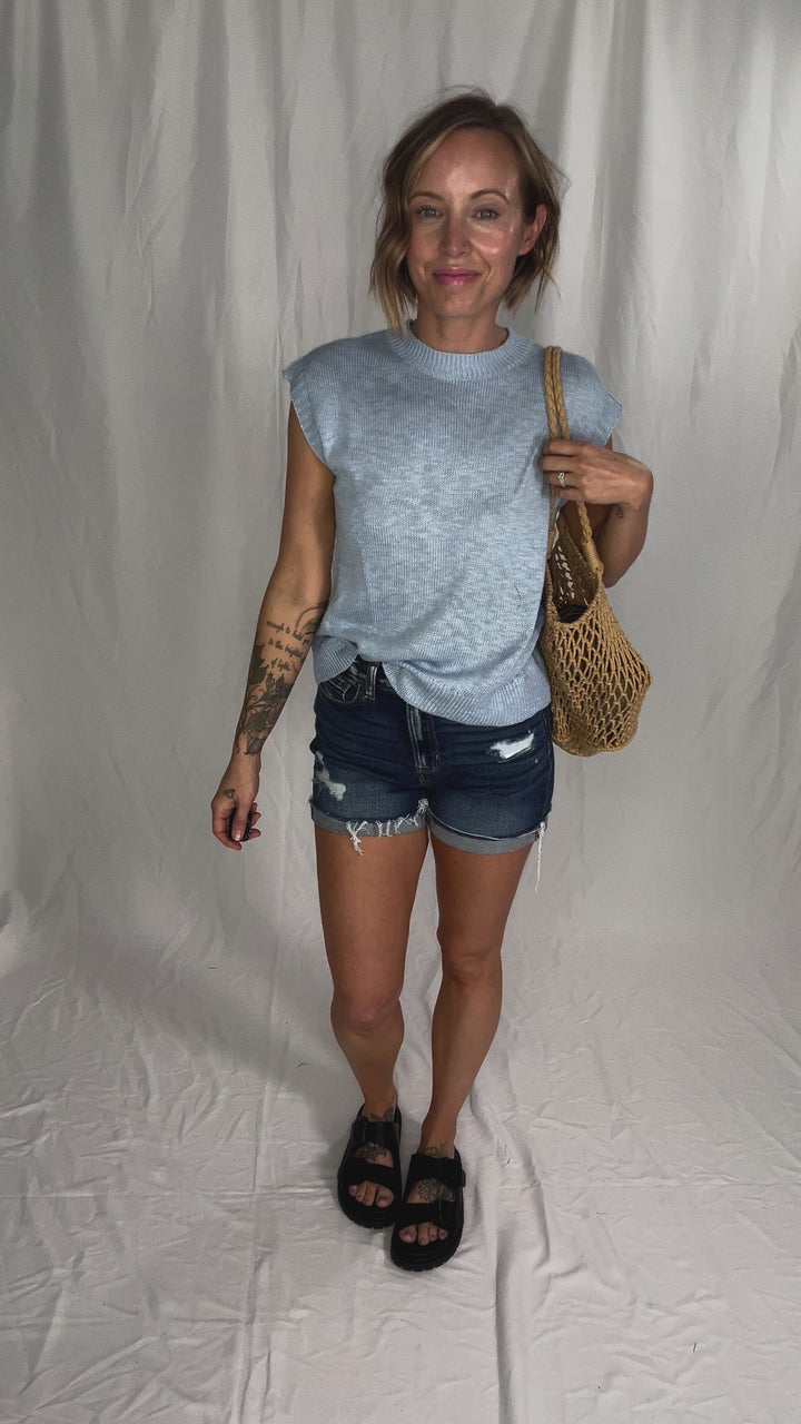 Maya Knit Crew Neck Top- PERI BLUE-FINAL SALE