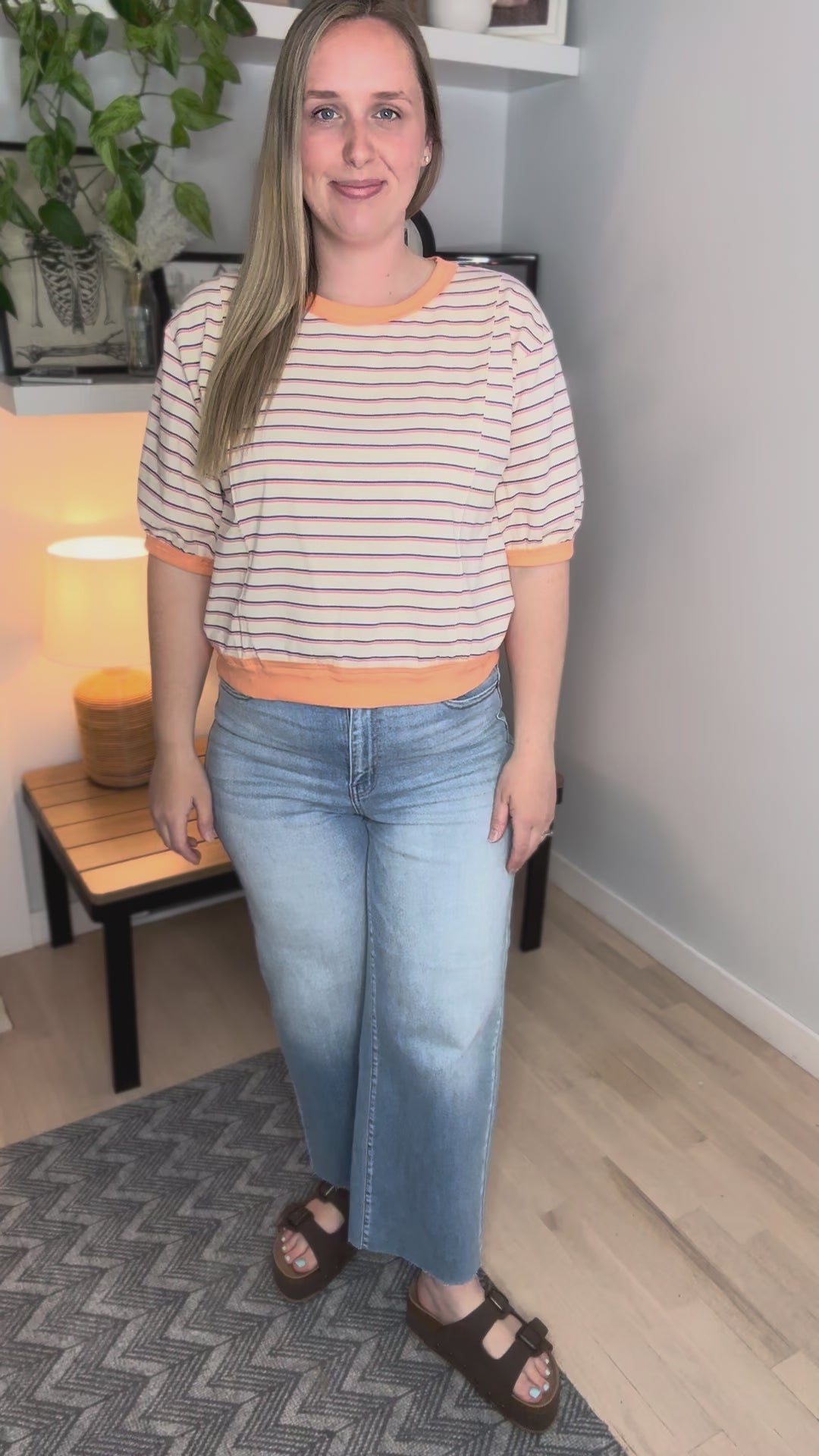 Orlani Heart Ribbed Back Pullover Top- FANTA ORANGE