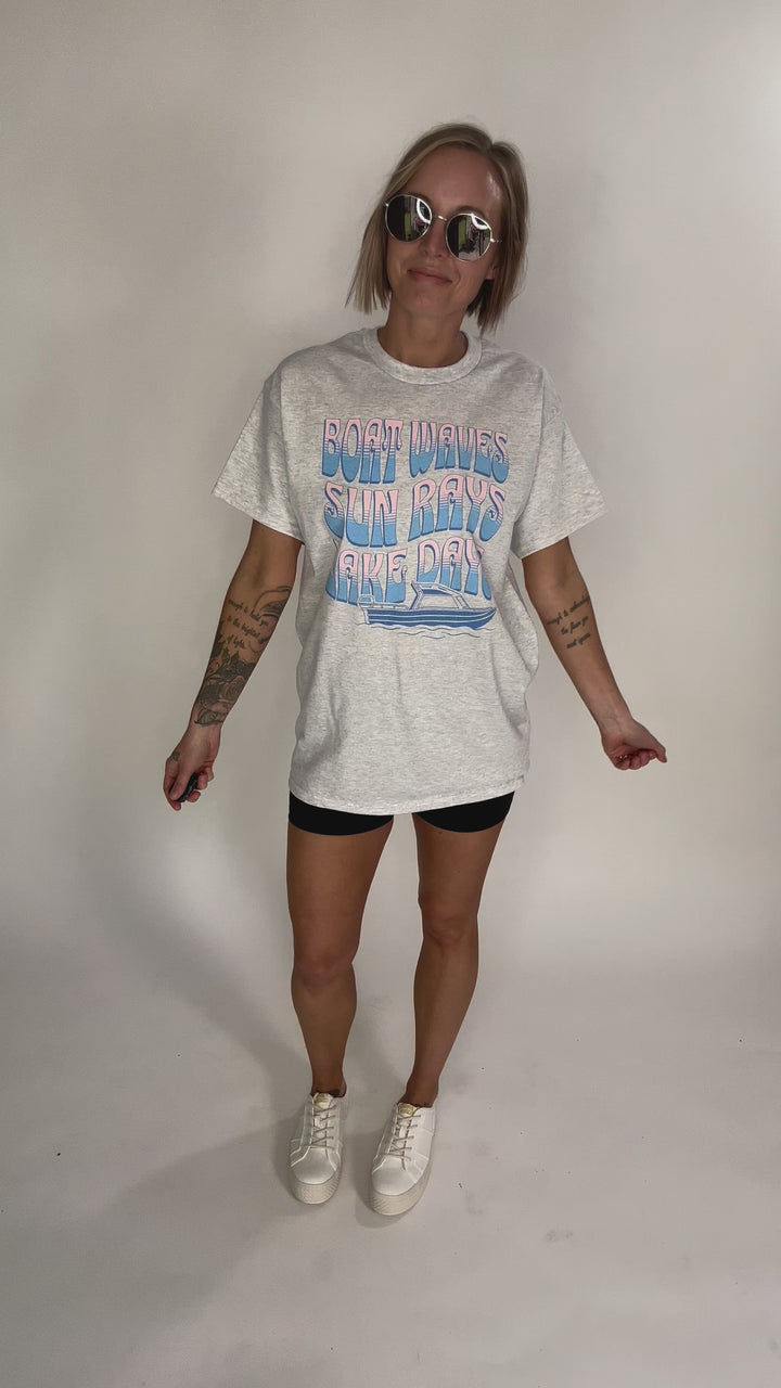Boat Waves + Lake Days Graphic Tee- ASH
