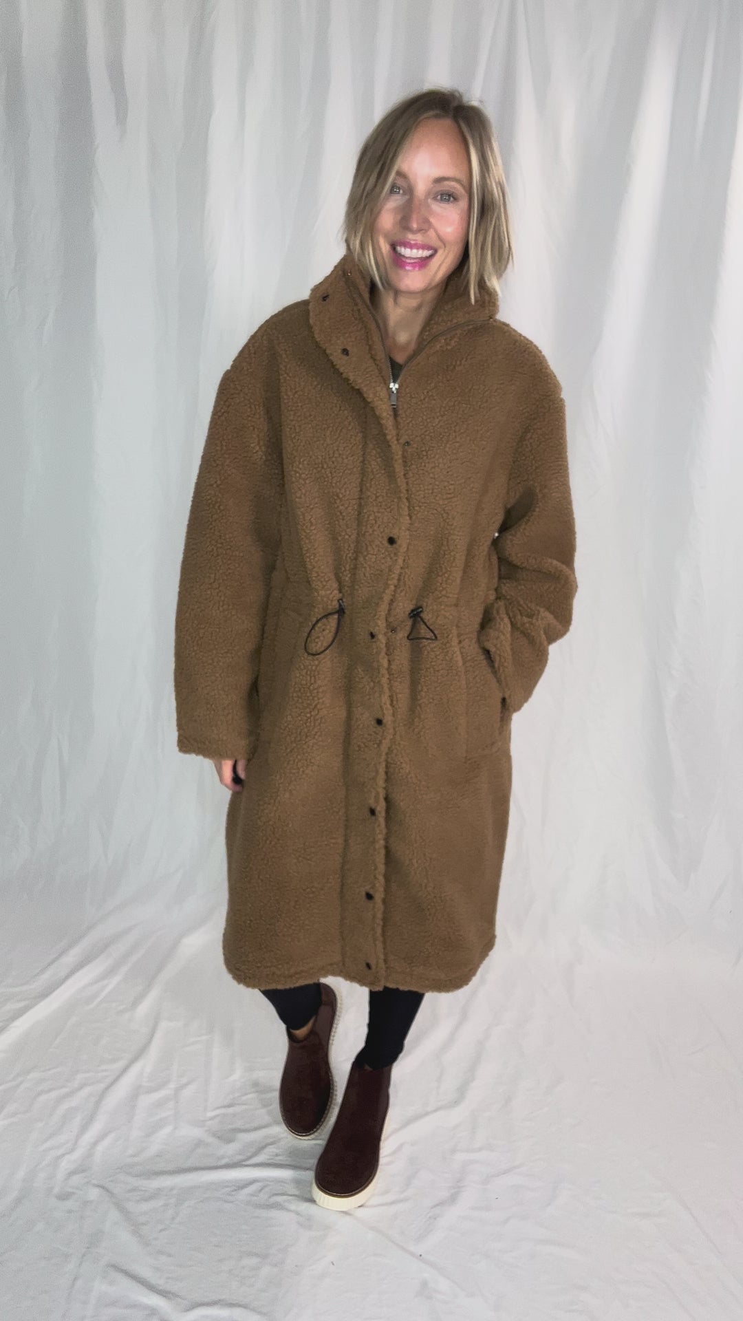RD STYLE Mila Long Sherpa Coat- CARAMEL