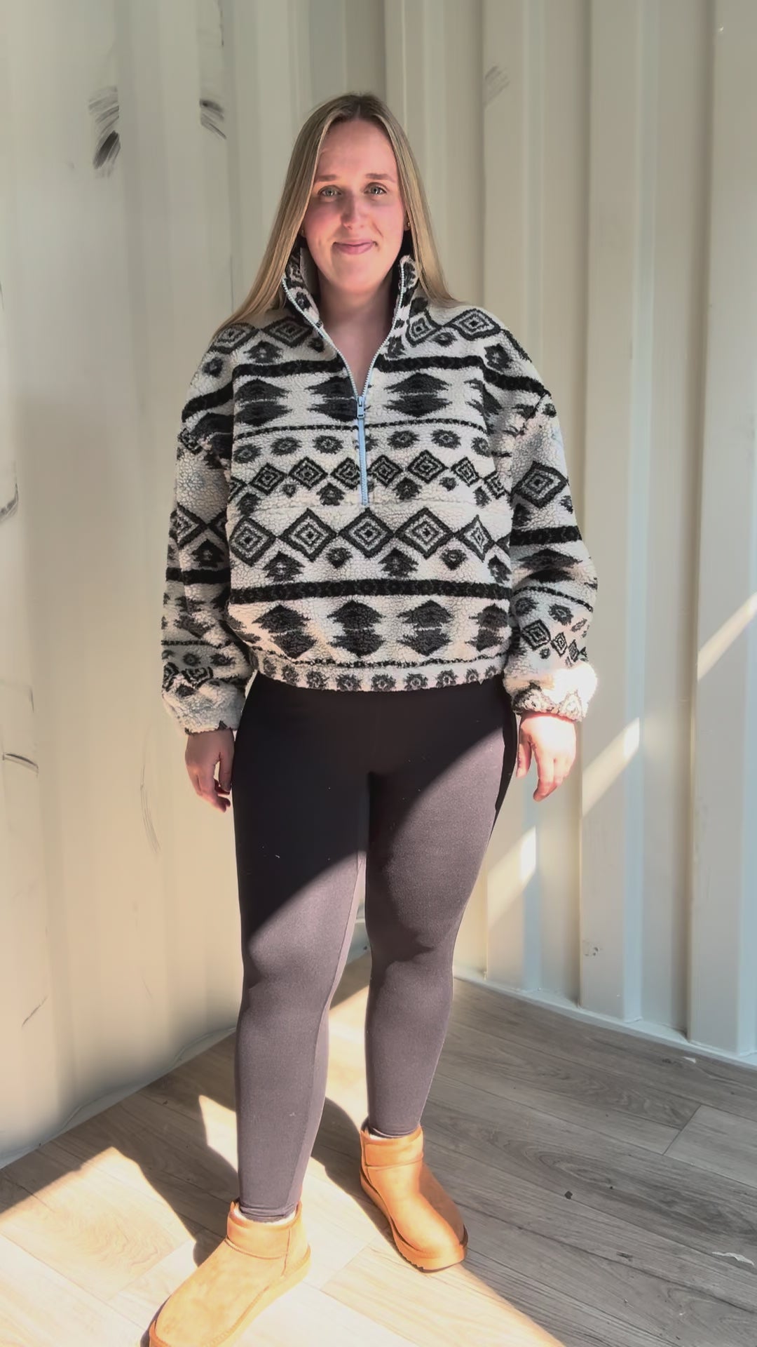 ONLY Janne Aztec Sherpa 1/2 Zip- BIRCH