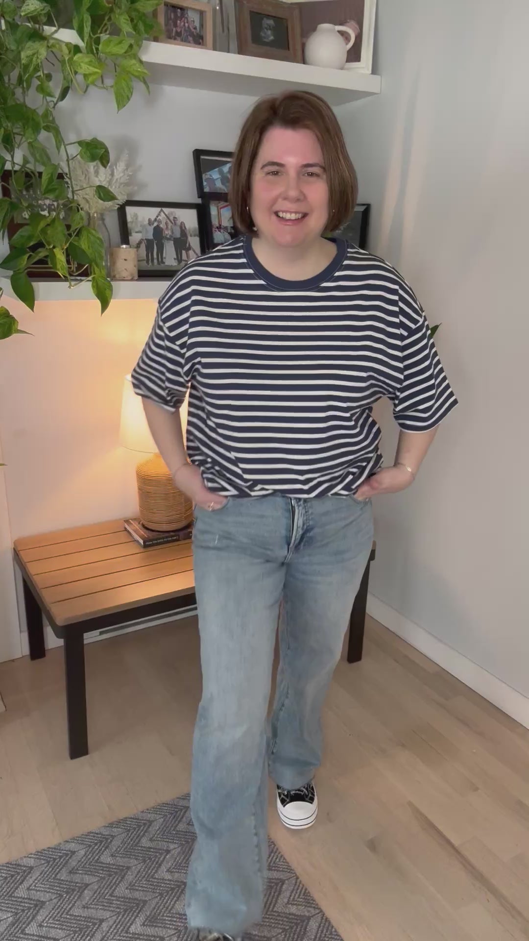 Opal Stripe Oversized Tunic Tee- NAVY