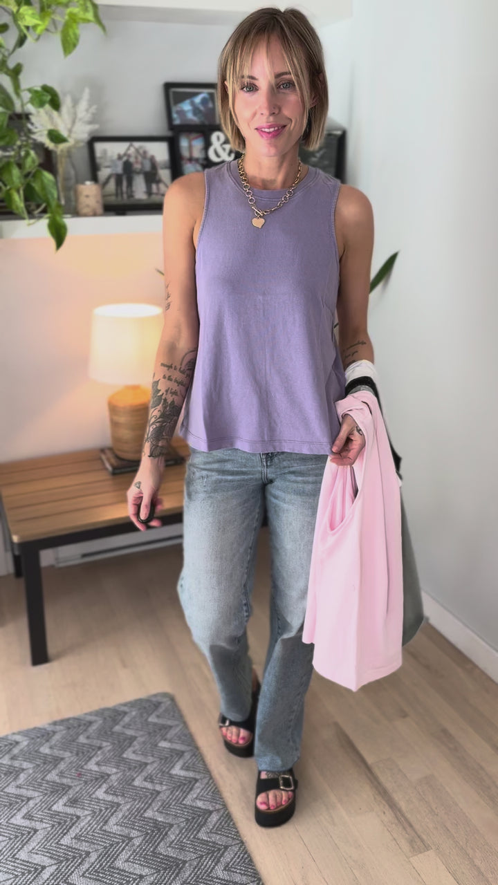 Ruthee Washed Cotton Tank- DUSTY PURPLE
