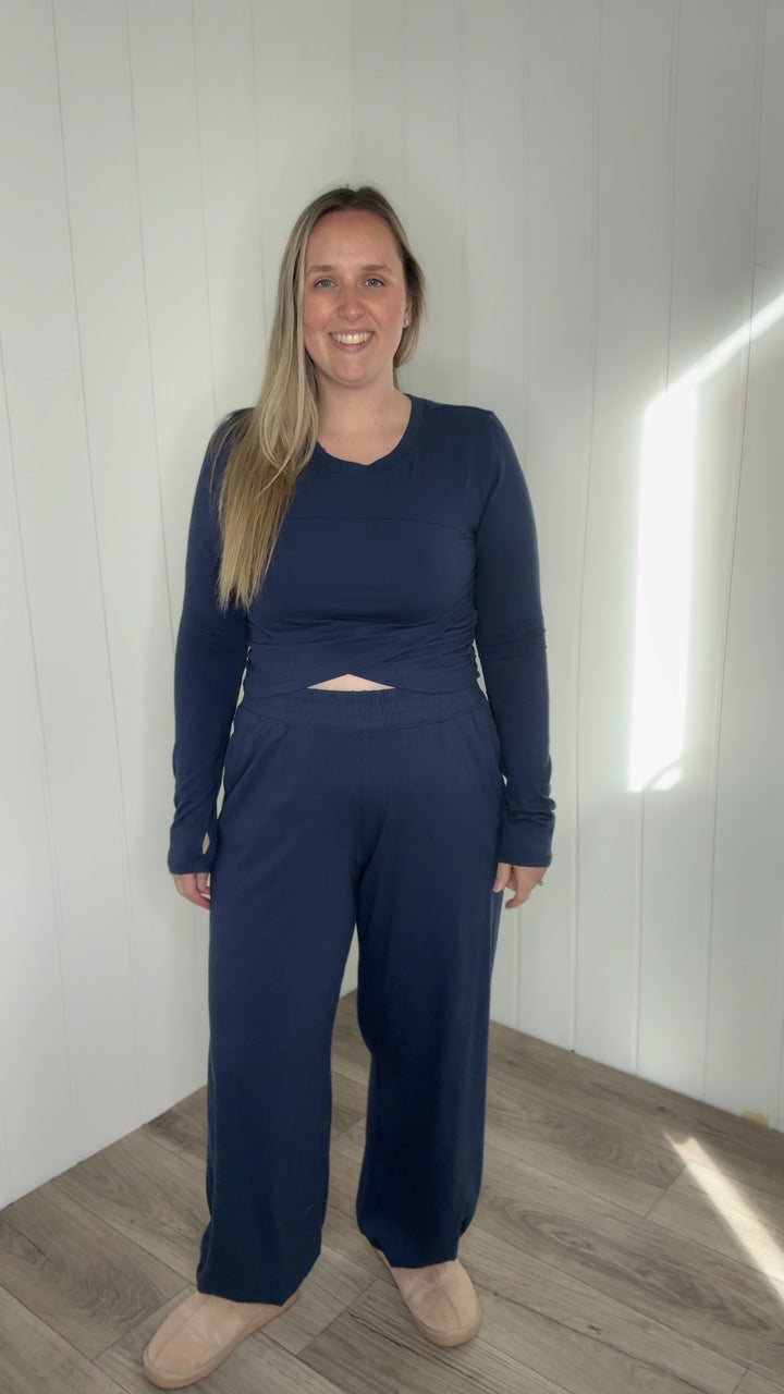 Mari Stretch Cotton Long Sleeve Crossover Set- SMOKY NAVY