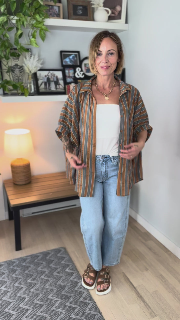 Ganiva Oversized Woven Blouse- CAMEL MULTI