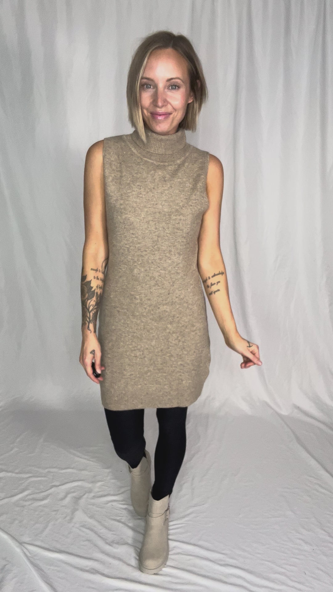 Taren Neck Sleeveless Knit Dress- MOCHA