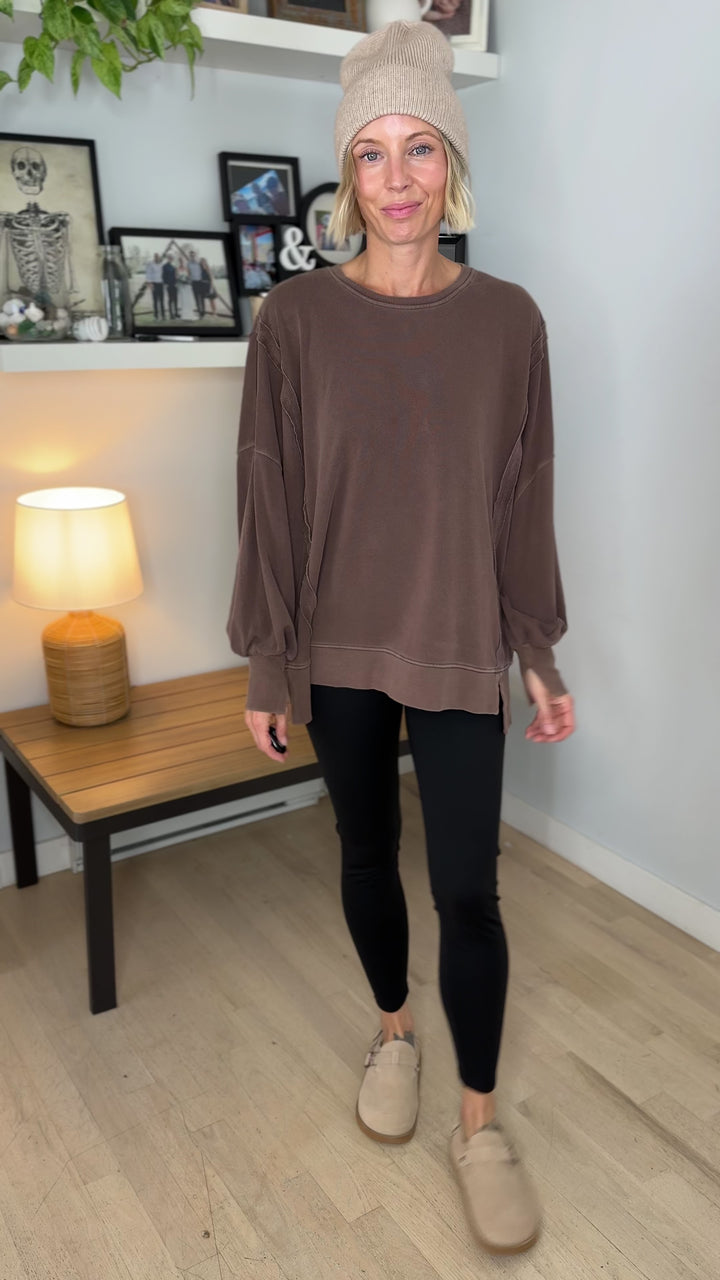 Haven Exposed Seam Pullover- DARK BROWN
