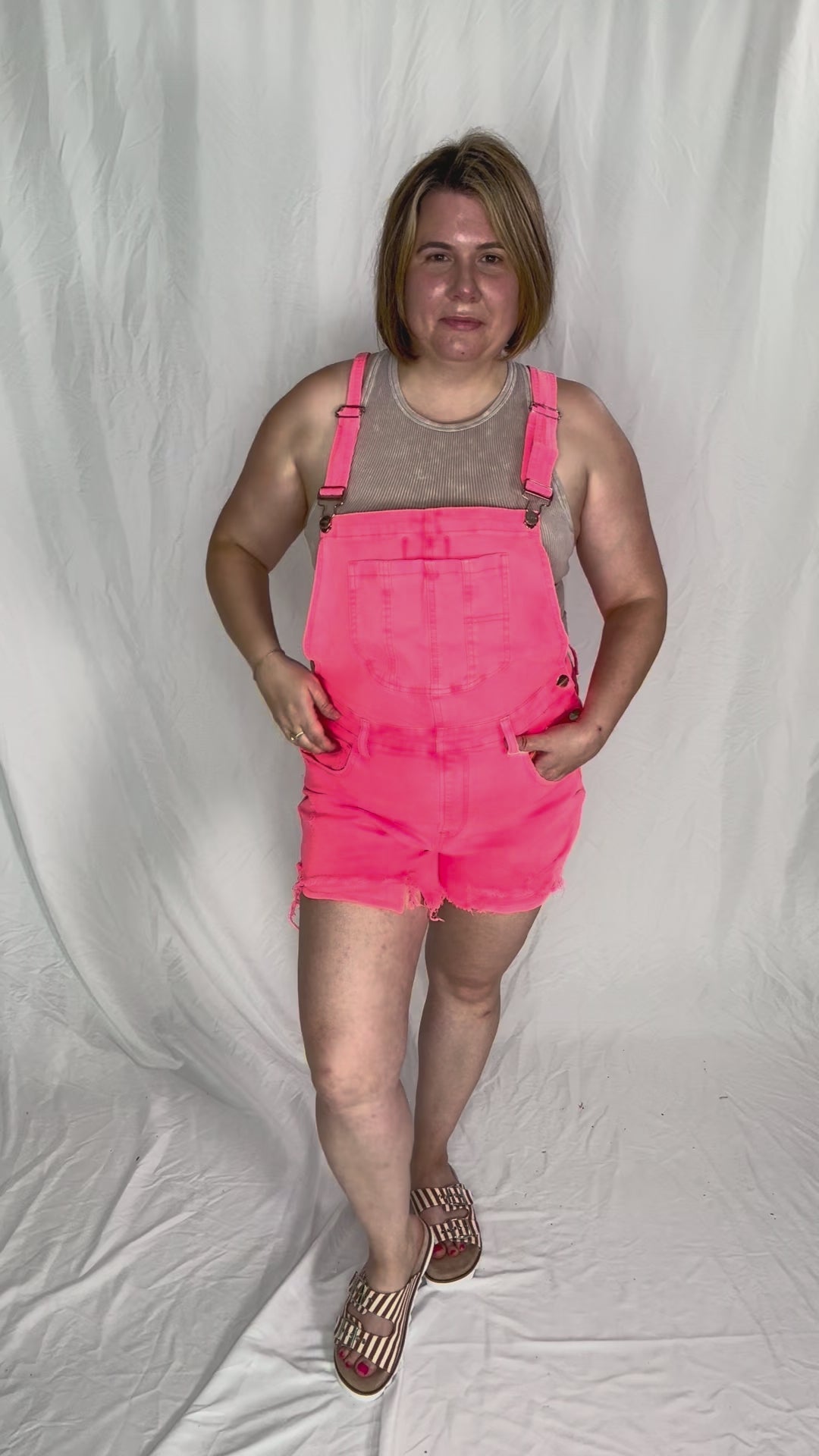 RISEN Jayla Front Distressed Short Overall- CORAL-FINAL SALE