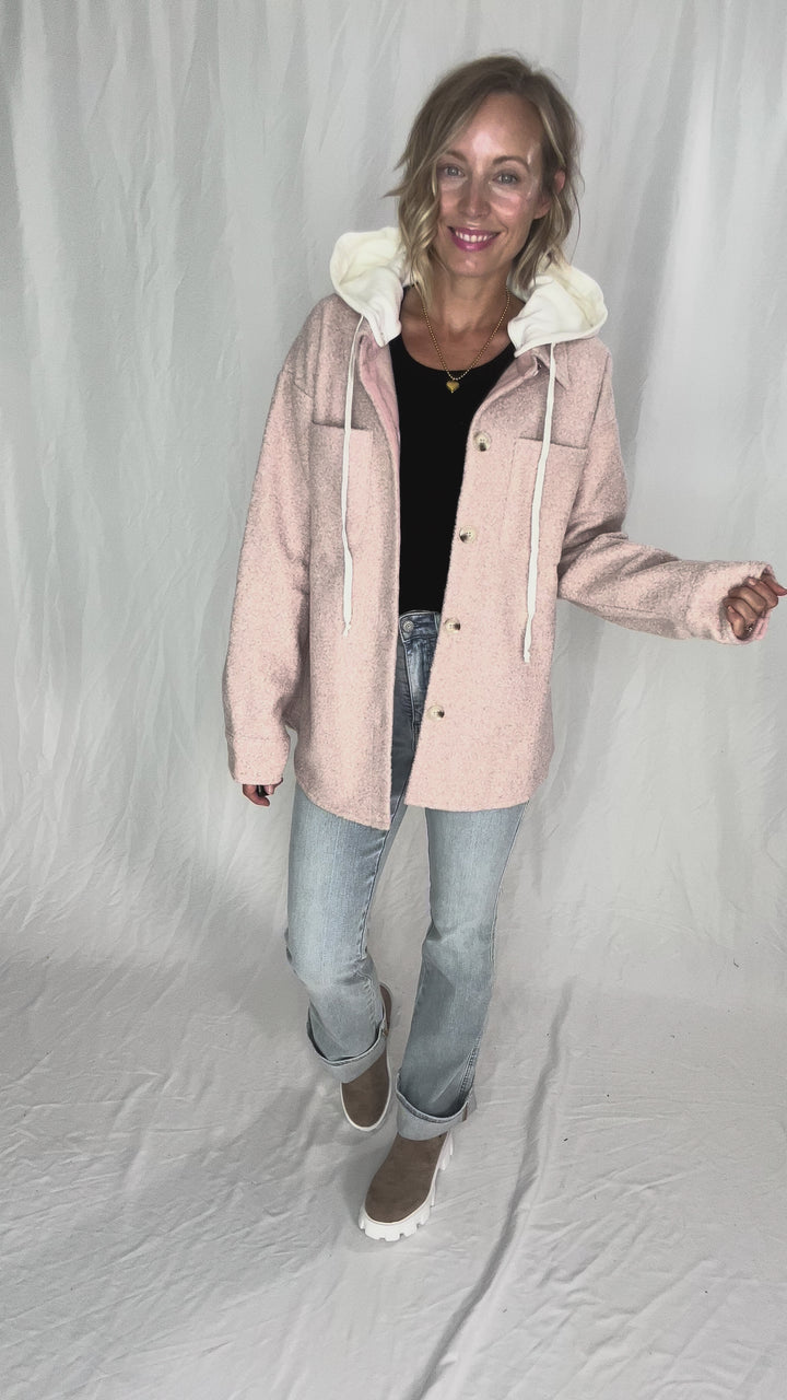 Koltyn Boucle Hooded Shacket- SOFT MAUVE