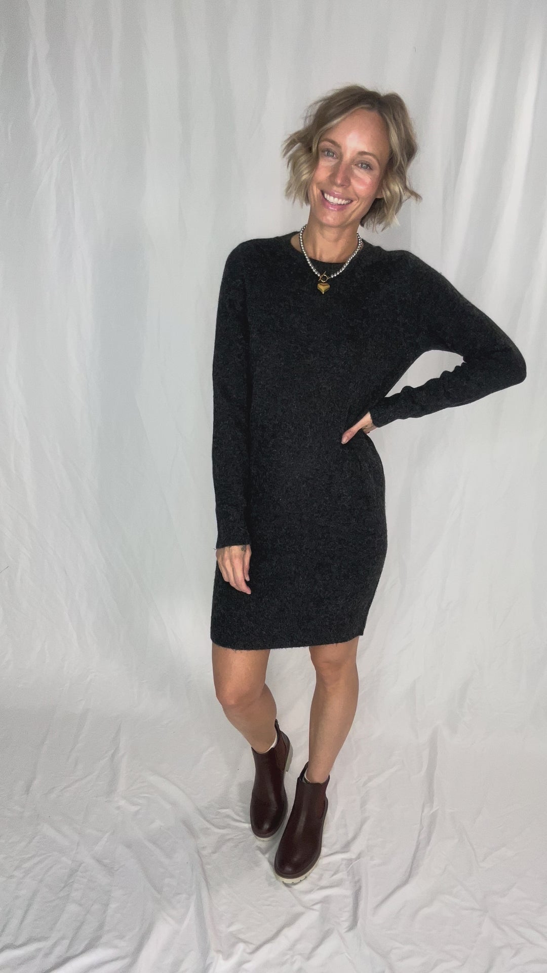 VERO MODA Doffy Sweater Dress Tunic- BLACK MELANGE