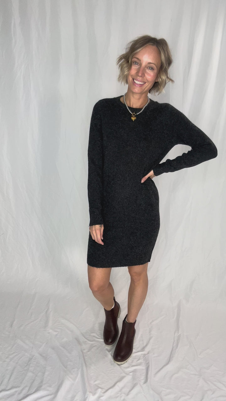 VERO MODA Doffy Sweater Dress Tunic- BLACK MELANGE