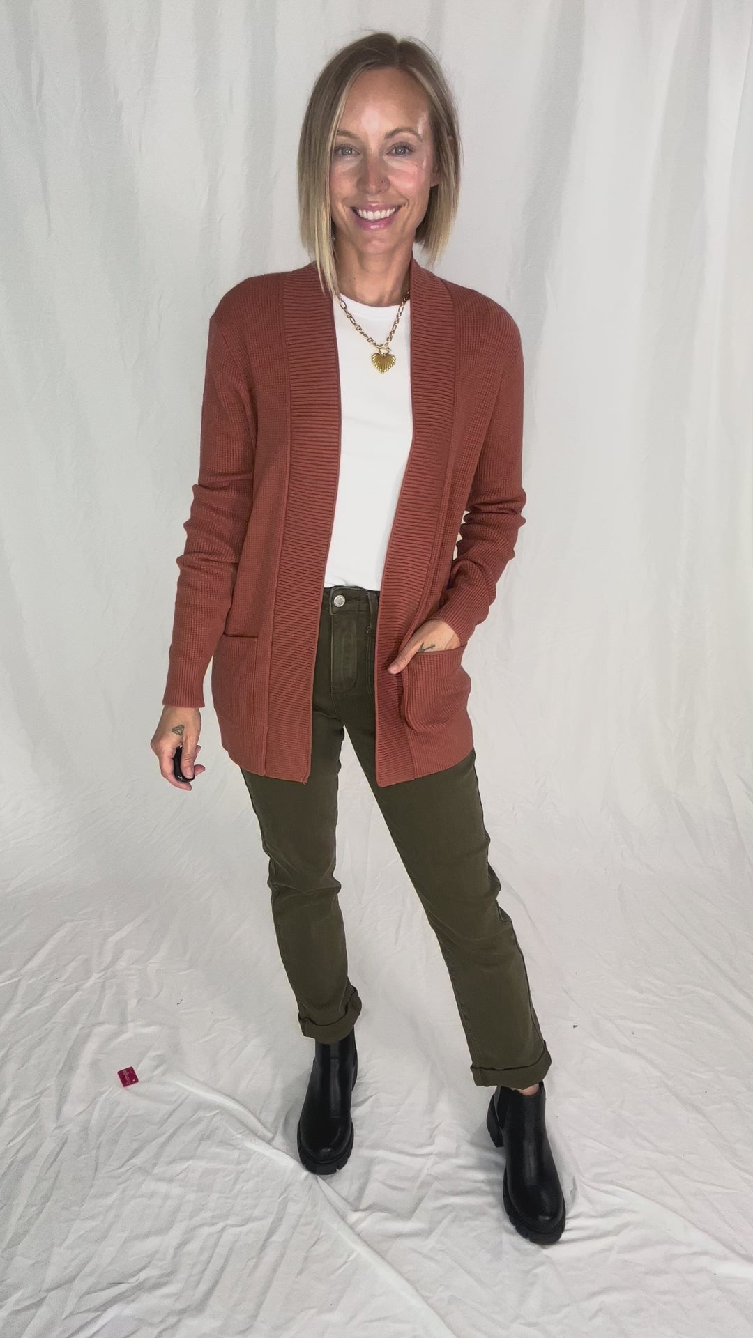 Otto Waffle Knit Cardigan- COPPER