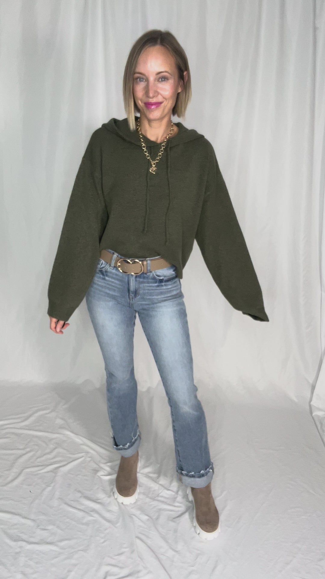 ONLY Rue Knit Hooded Sweater- OLIVE