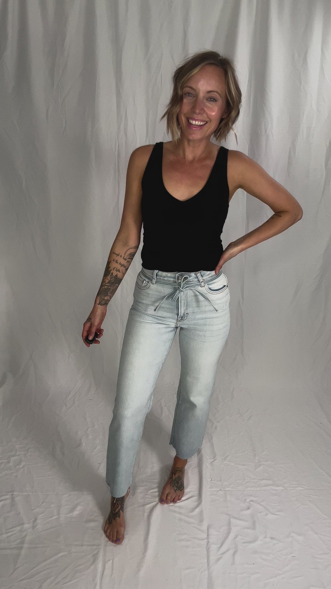 HIDDEN Ella High Rise Straight Leg Tie Waist Jean- LIGHT-FINAL SALE
