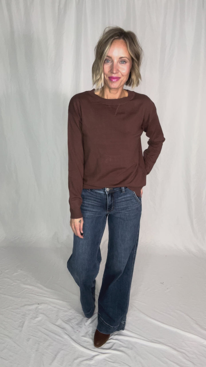 Nina Crew Neck Sweater- CHOCOLATE