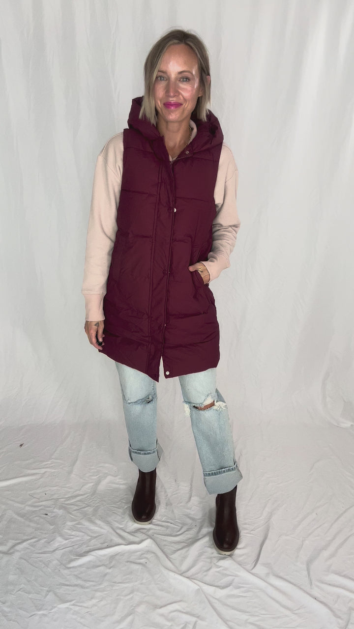 Sierra Mist Coated Longline Vest- BURGUNDY