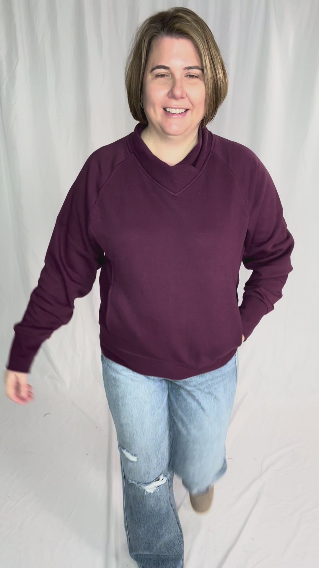 MONO B Heartline Fleece Mock Neck Sweater- DARK PLUM