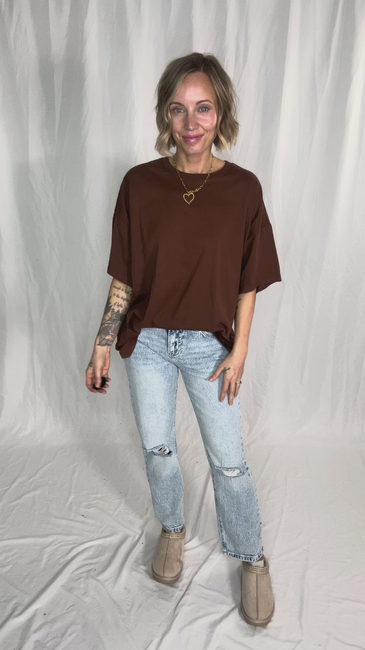 Snow Cap Oversized Cotton Tee- CHESTNUT