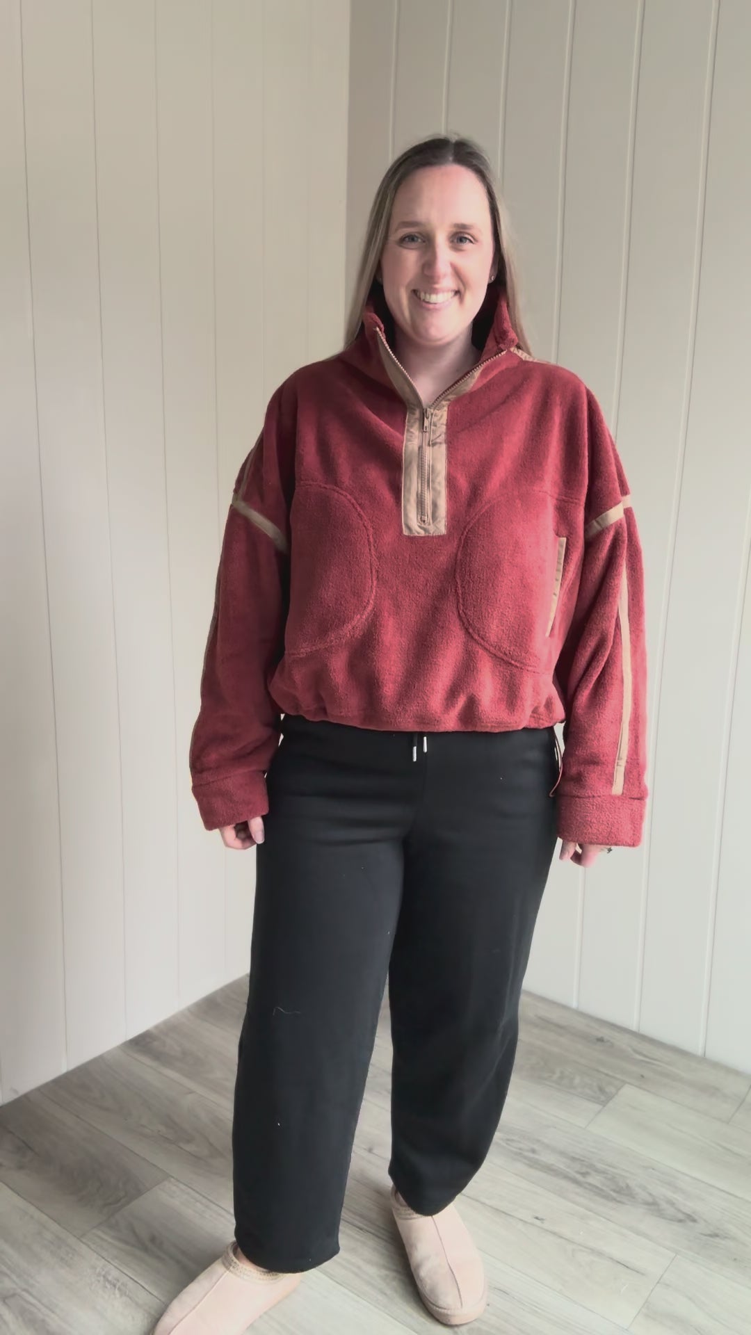 Indie 1/2 Zip Fleece Pullover- BRICK