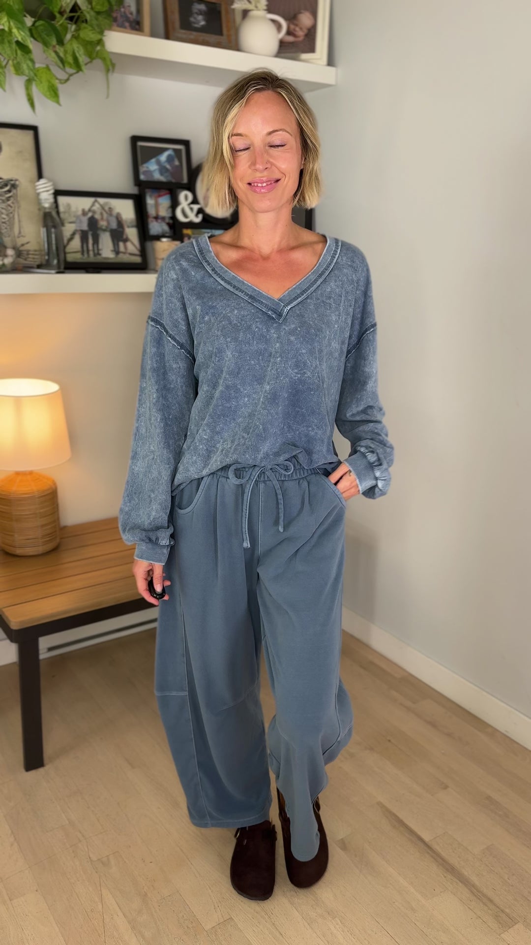 Shiloh Washed Cotton Inverted Seam Long Sleeve- VINTAGE BLUE