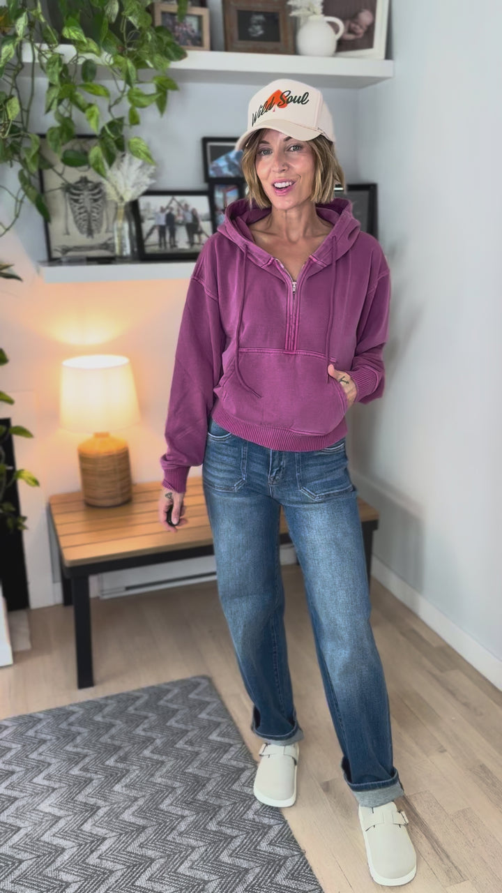 Palena Washed Fleece Hoodie- PLUM
