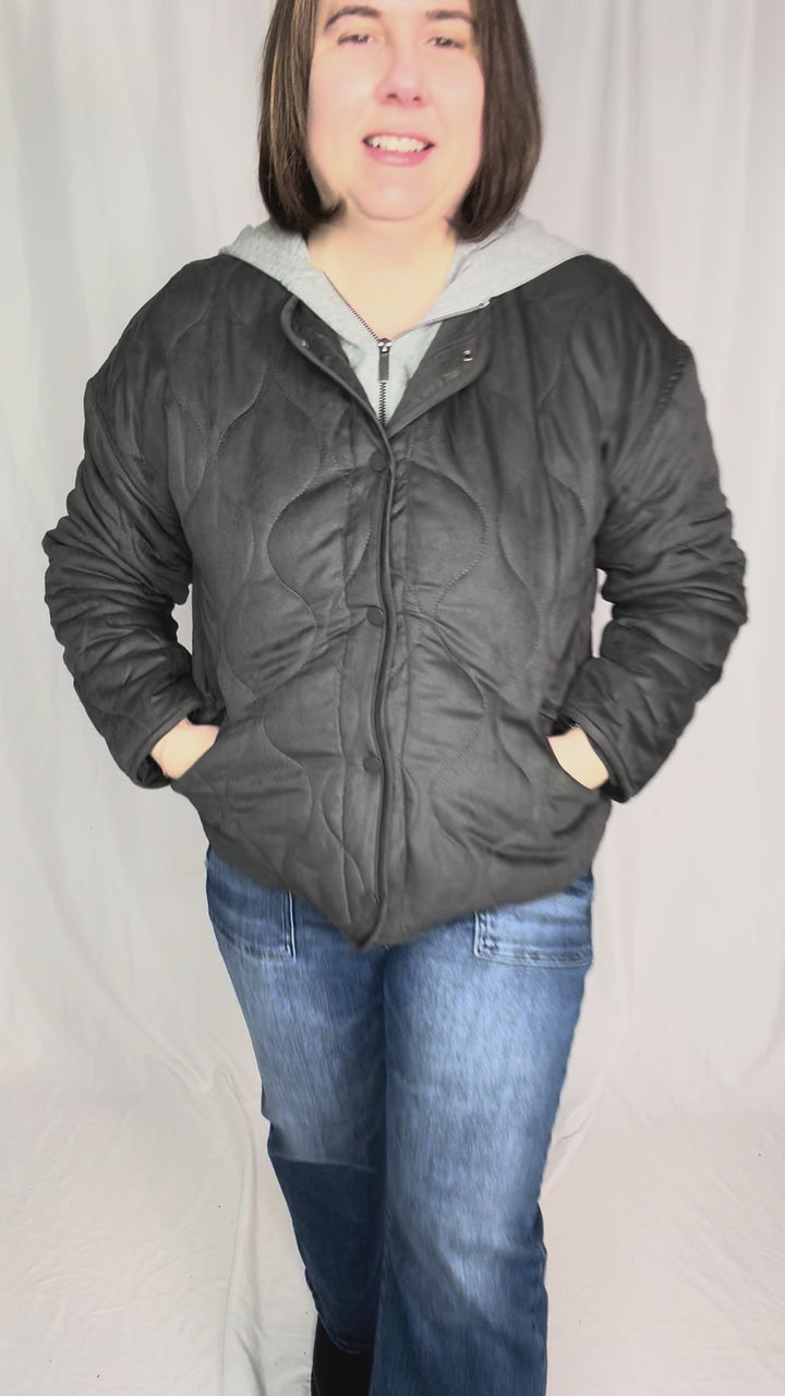 Dylan Quilted Hoodie Jacket- CHARCOAL