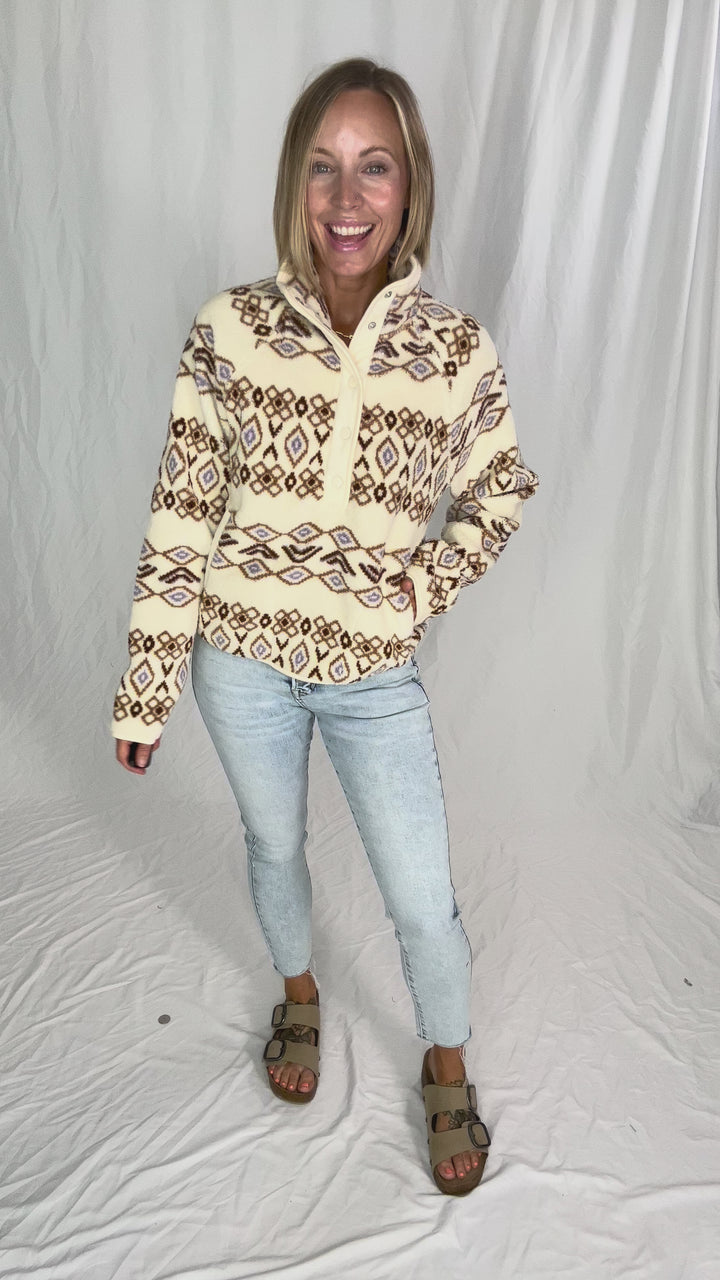 THREAD & SUPPLY Piper Fleece Pullover- Cream/Brown