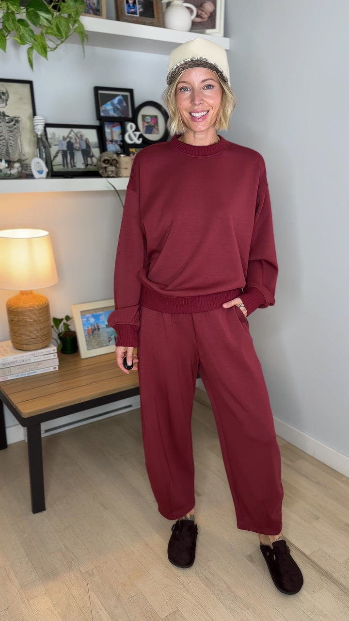 Tenlee Modal Barrel Pant & Top Set- MERLOT