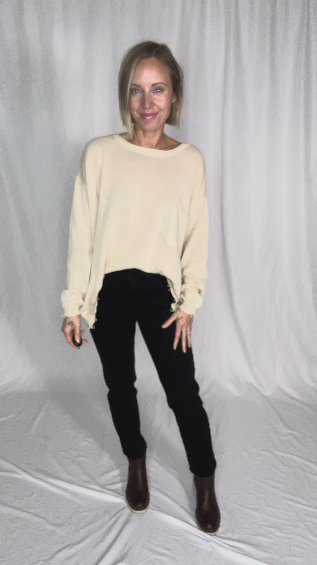 Sona Distressed Tunic Sweater- OATMEAL