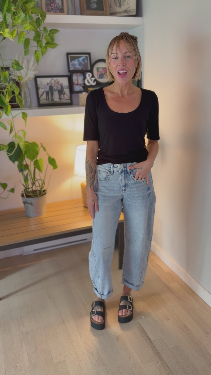 RISEN Ashley High Rise Barrel Jeans- LIGHT WASH