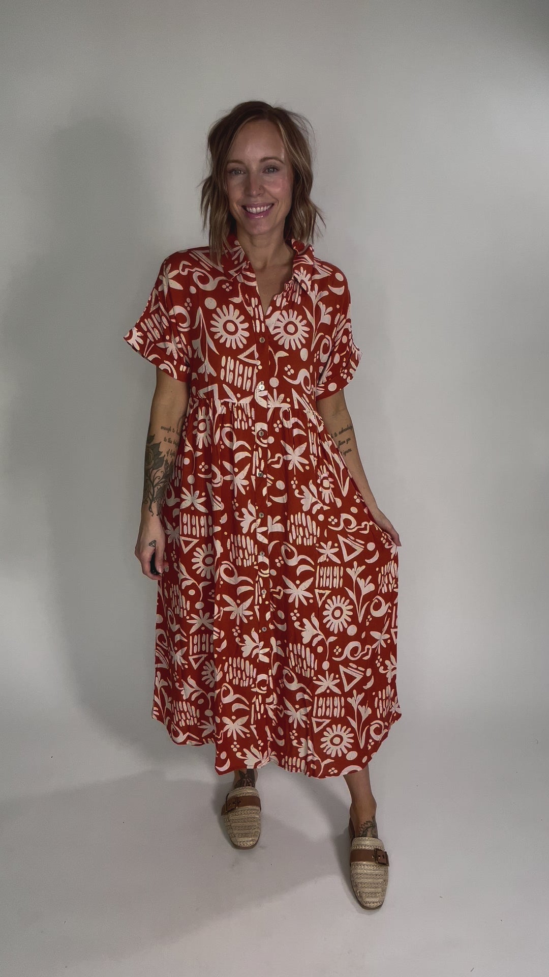 Sundown Button Midi Dress- SUNSET MIX-FINAL SALE