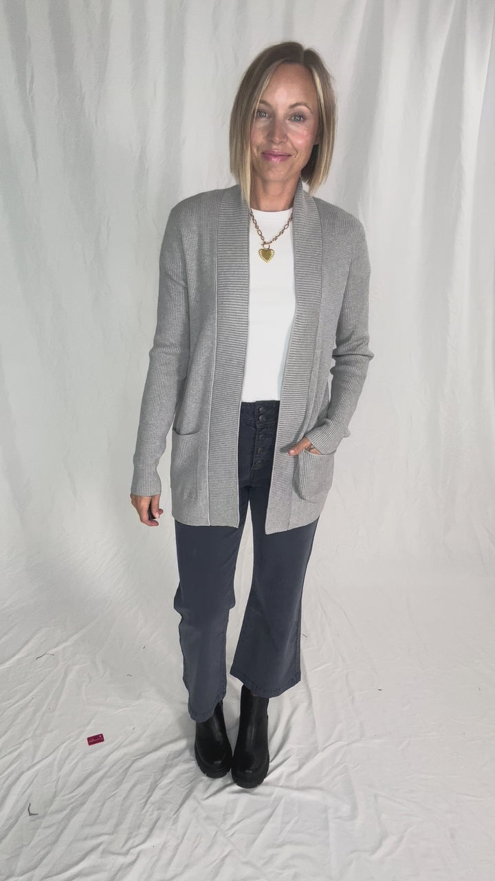 Otto Waffle Knit Cardigan- HTHR GREY