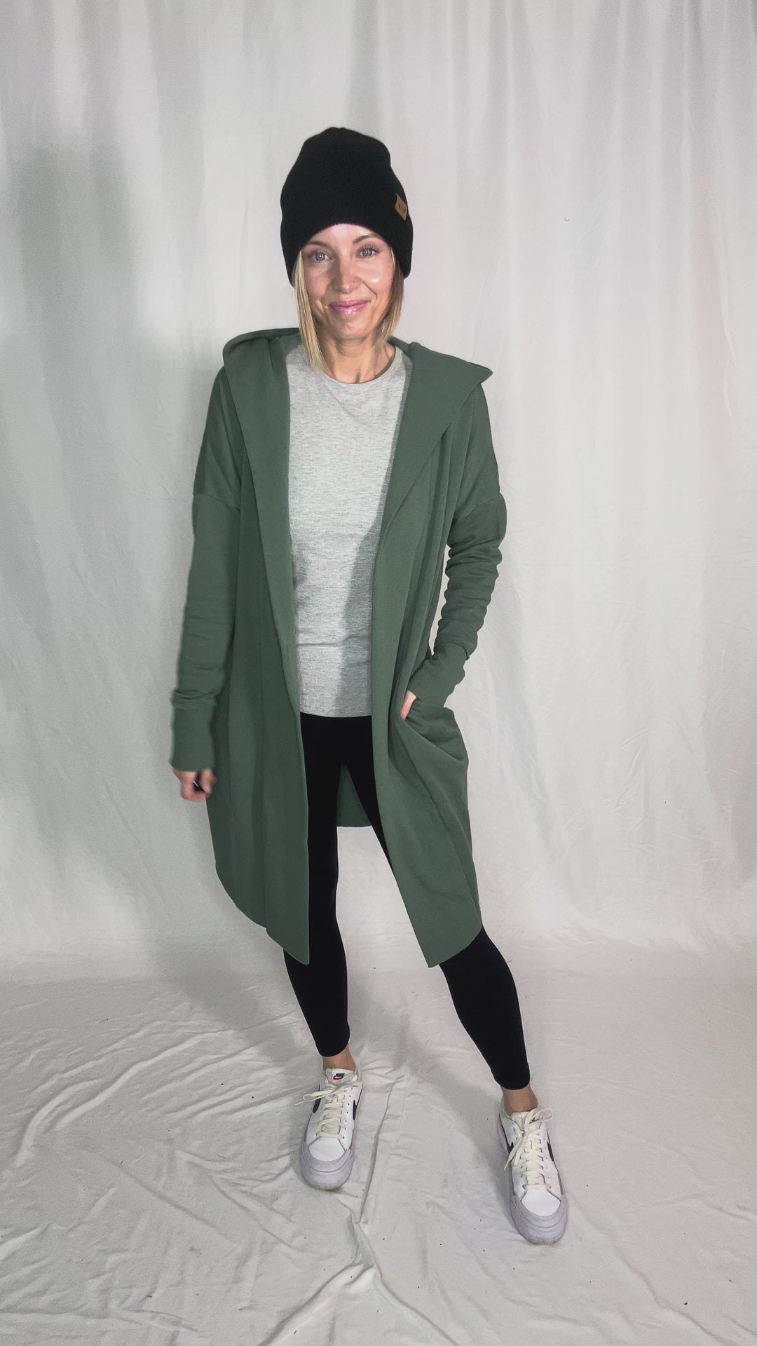 MONO B Whistler Longline Hoodie Cardigan- ELDERGREEN