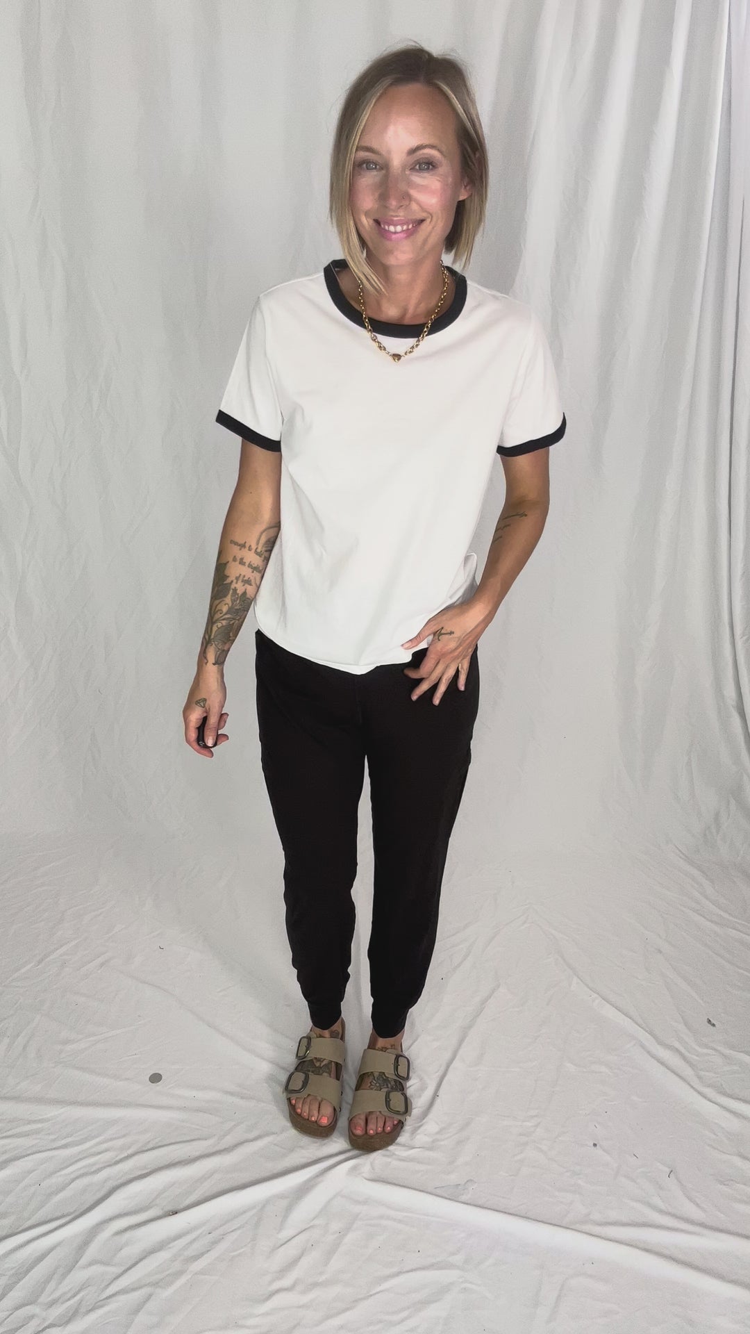 Monica Contrast Binding Short Sleeve T-Shirt- BLACK